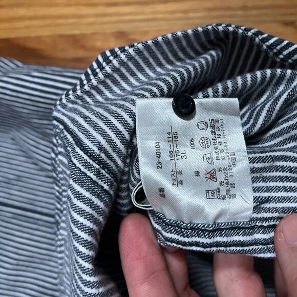 Hickory Striped Black Snap Button Long Sleeve Shirt Freude Japan Brand 3L XL - Picture 7 of 10